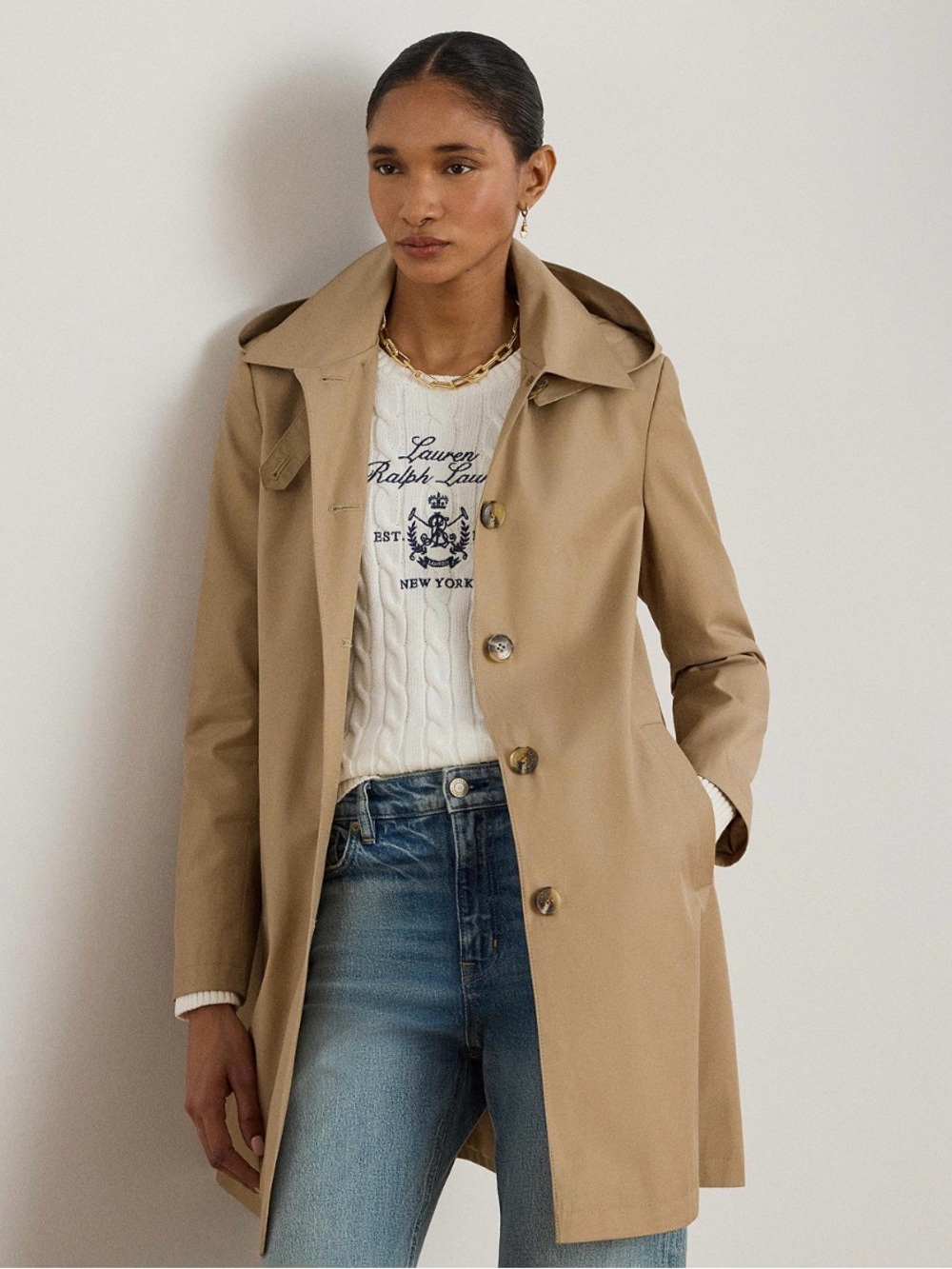 Ralph Lauren Beige Hooded Trench Coat NWT - Picture 2 of 4